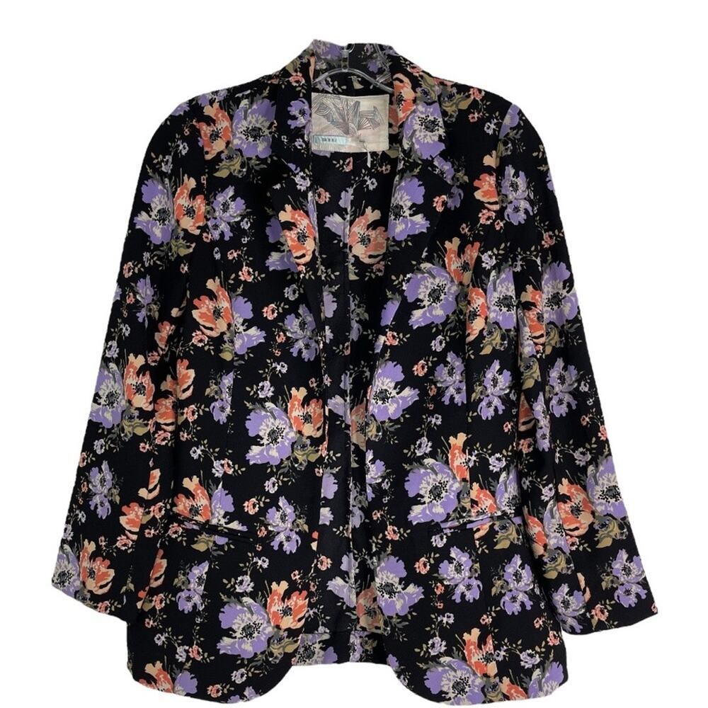 Kimchi Blue black purple floral open front lightweight blazer jacket XS